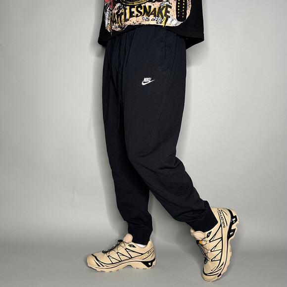 Nike Sweatpants Black Cotton Joggers White Swoosh